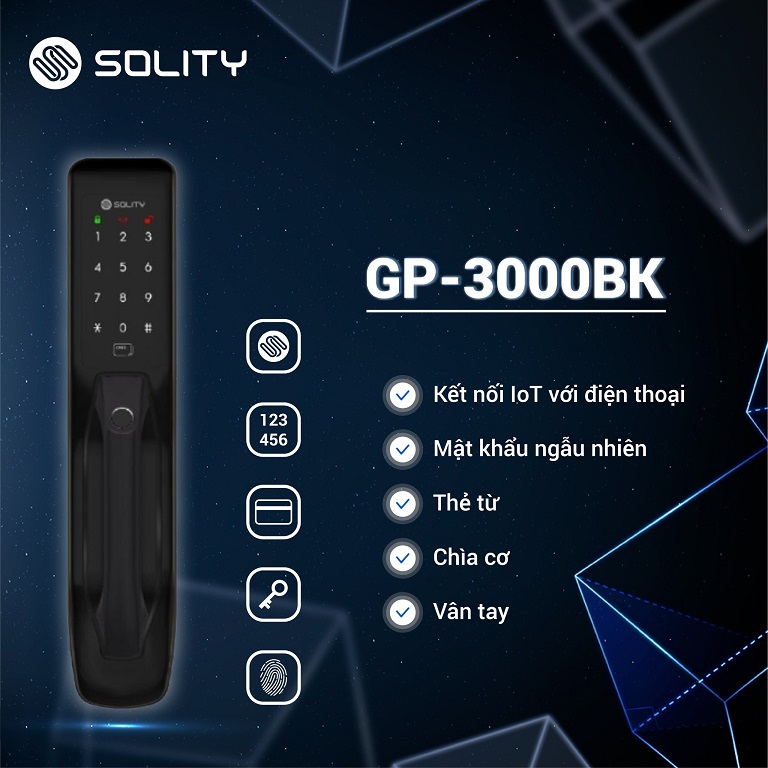 Khóa cửa điện tử điều khiển từ xa Solity GP-3000BK 